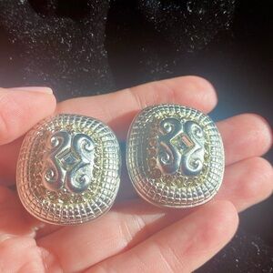 Vintage art deco style rhinestone clip-on earrings, silver tone